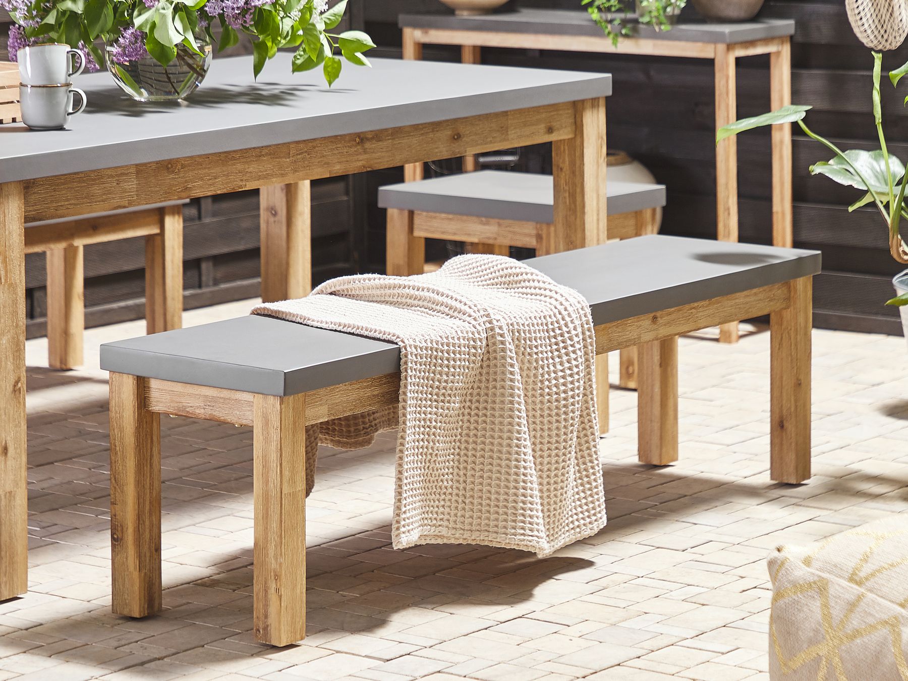 Garden Dining Set with Benches and Stools 8 Seater OSTUNI Concrete Grey