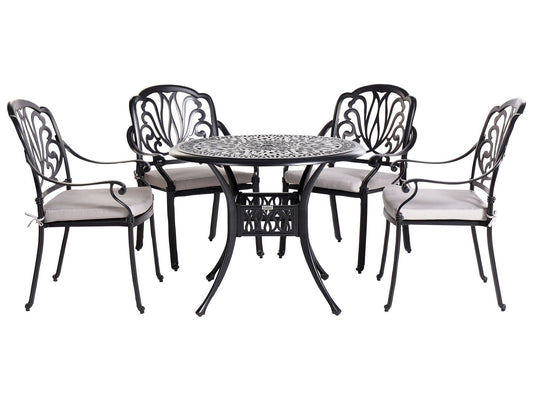 Garden Dining Set 4 Seater ANCONA with Cushions Metal Black