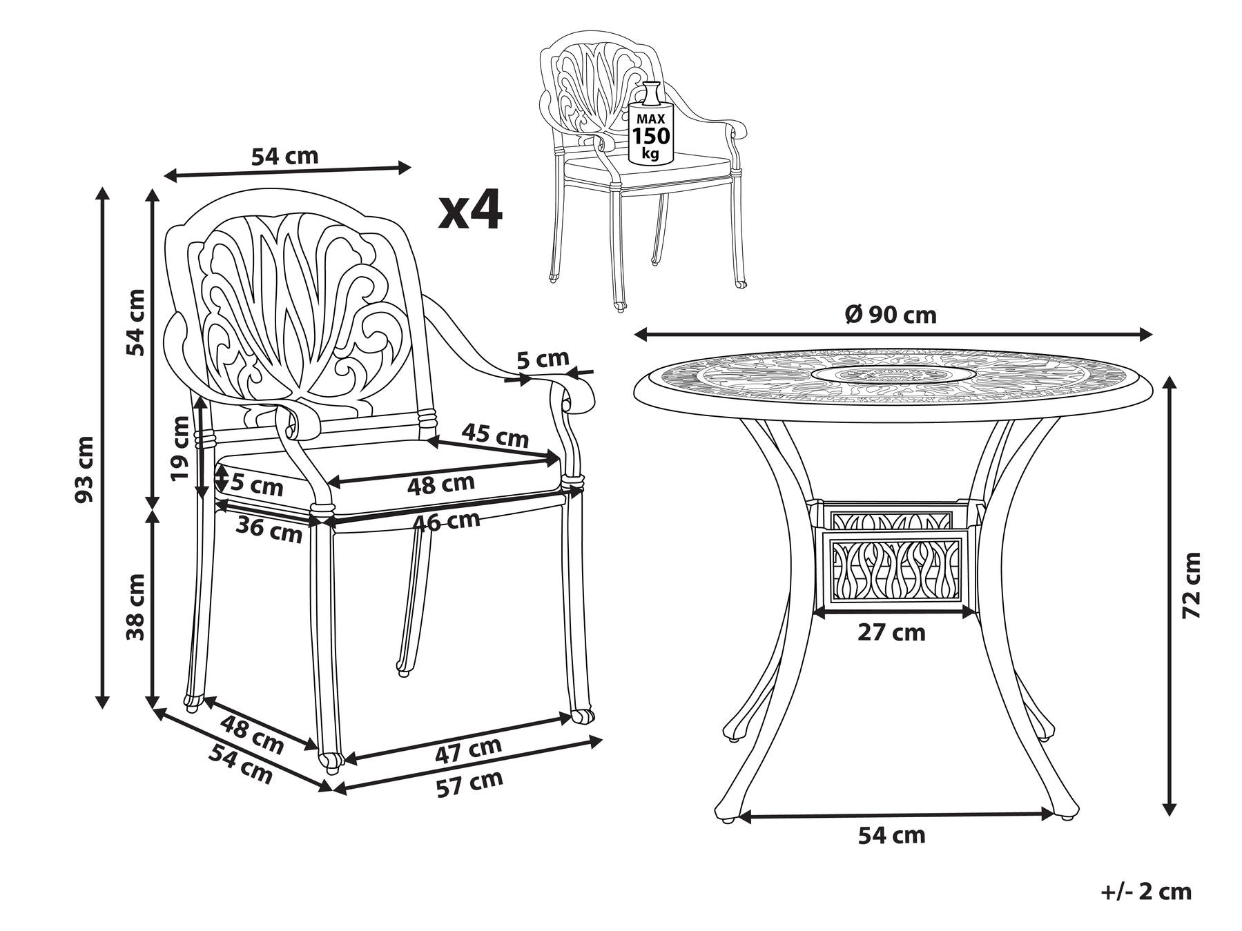 Garden Dining Set 4 Seater ANCONA with Cushions Metal Black