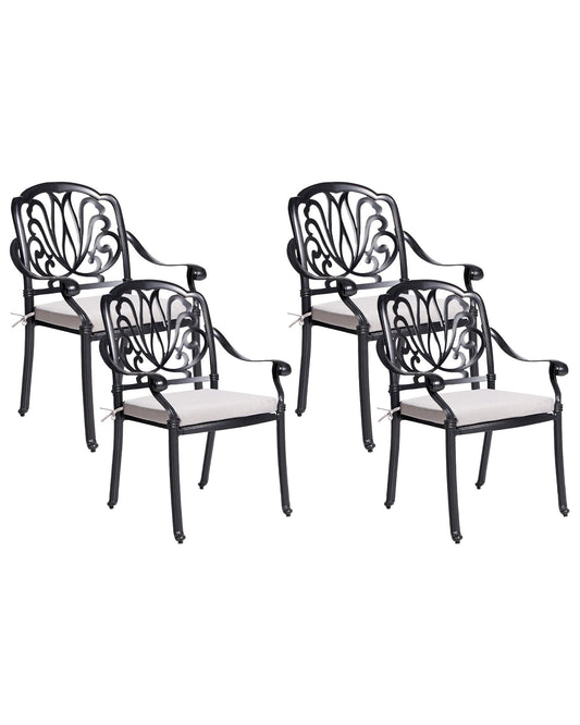 Set of 4 Garden Chairs with Cushions ANCONA Metal Black