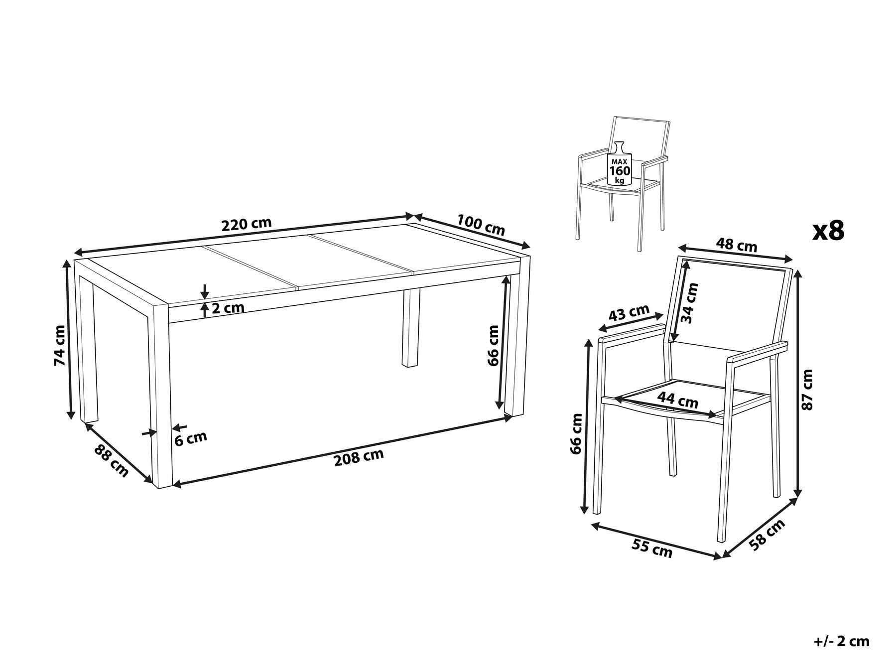 garden dining set 8 seater grosseto cracked glass transparent/ beige