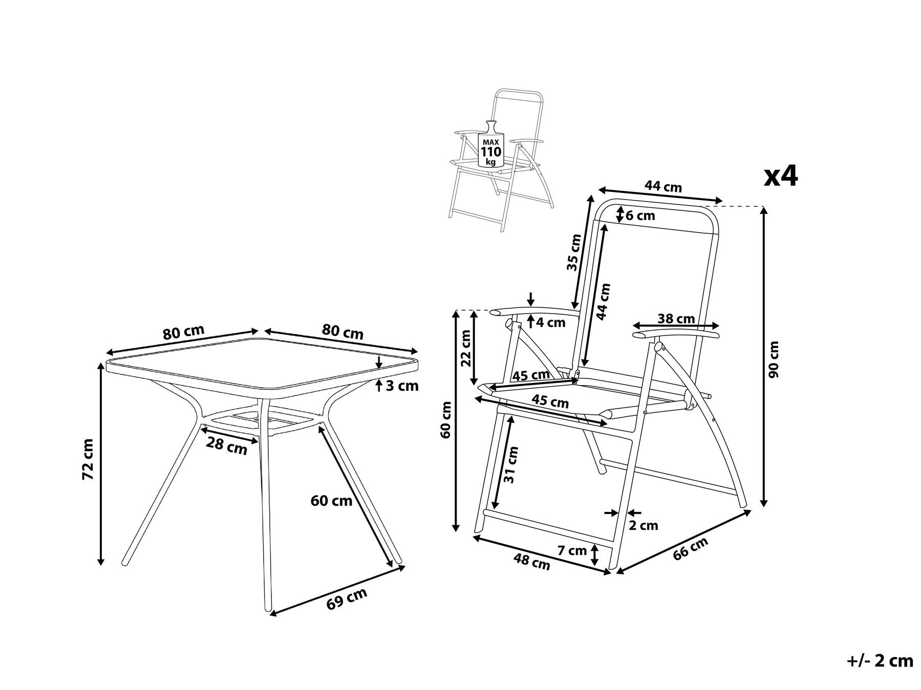Garden Dining Set 4 Seater LIVO Metal Black