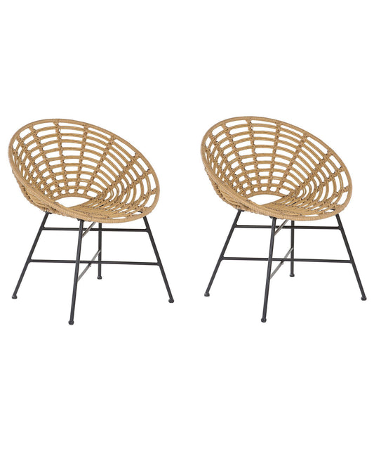 Set of 2 Garden Chairs ACERRA PE Rattan Light Brown