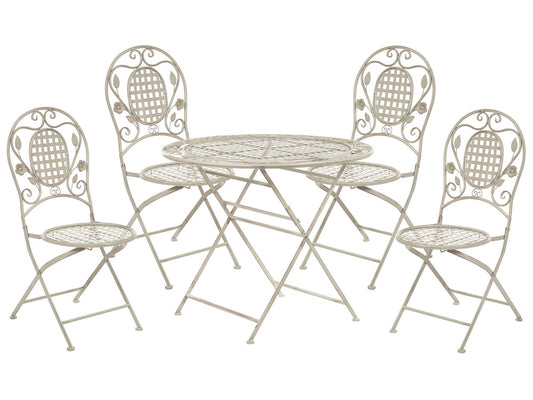 Garden Dining Set 4 Seater BIVIO Folding Metal Off-White