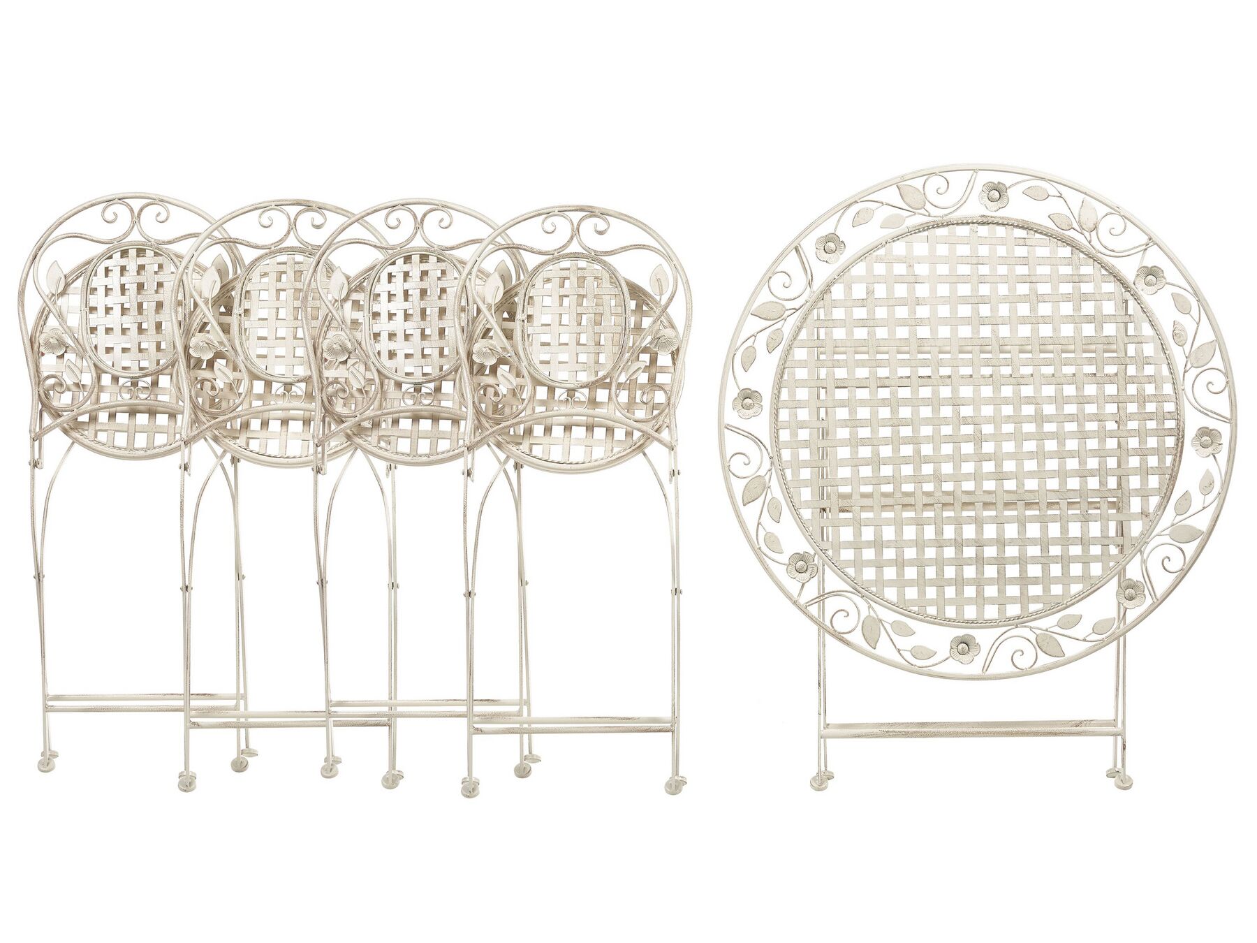 Garden Dining Set 4 Seater BIVIO Folding Metal Off-White
