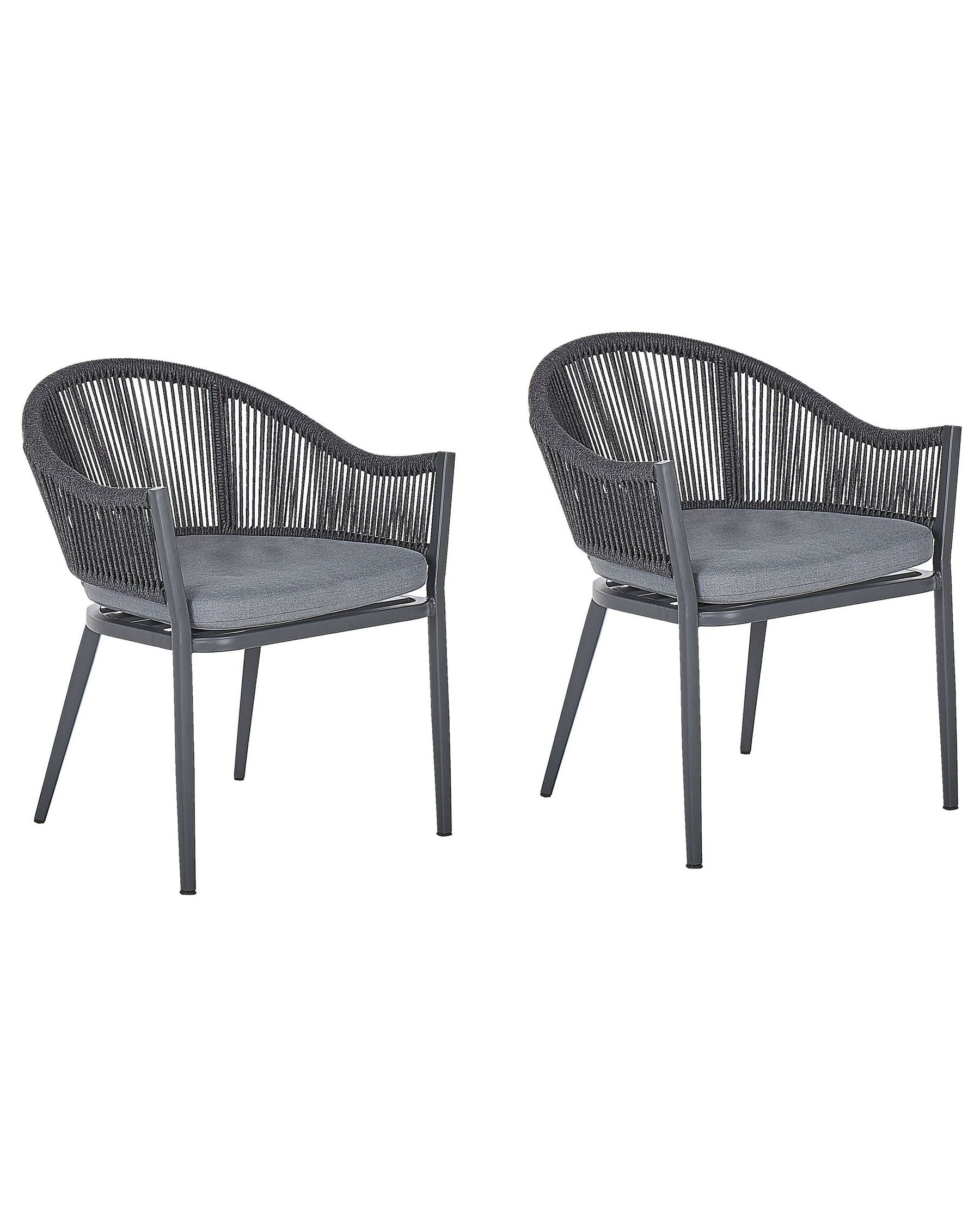 Set of 2 Garden Chairs with Cushions MILETO Metal Grey