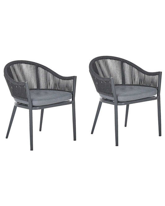 Set of 2 Garden Chairs with Cushions MILETO Metal Grey