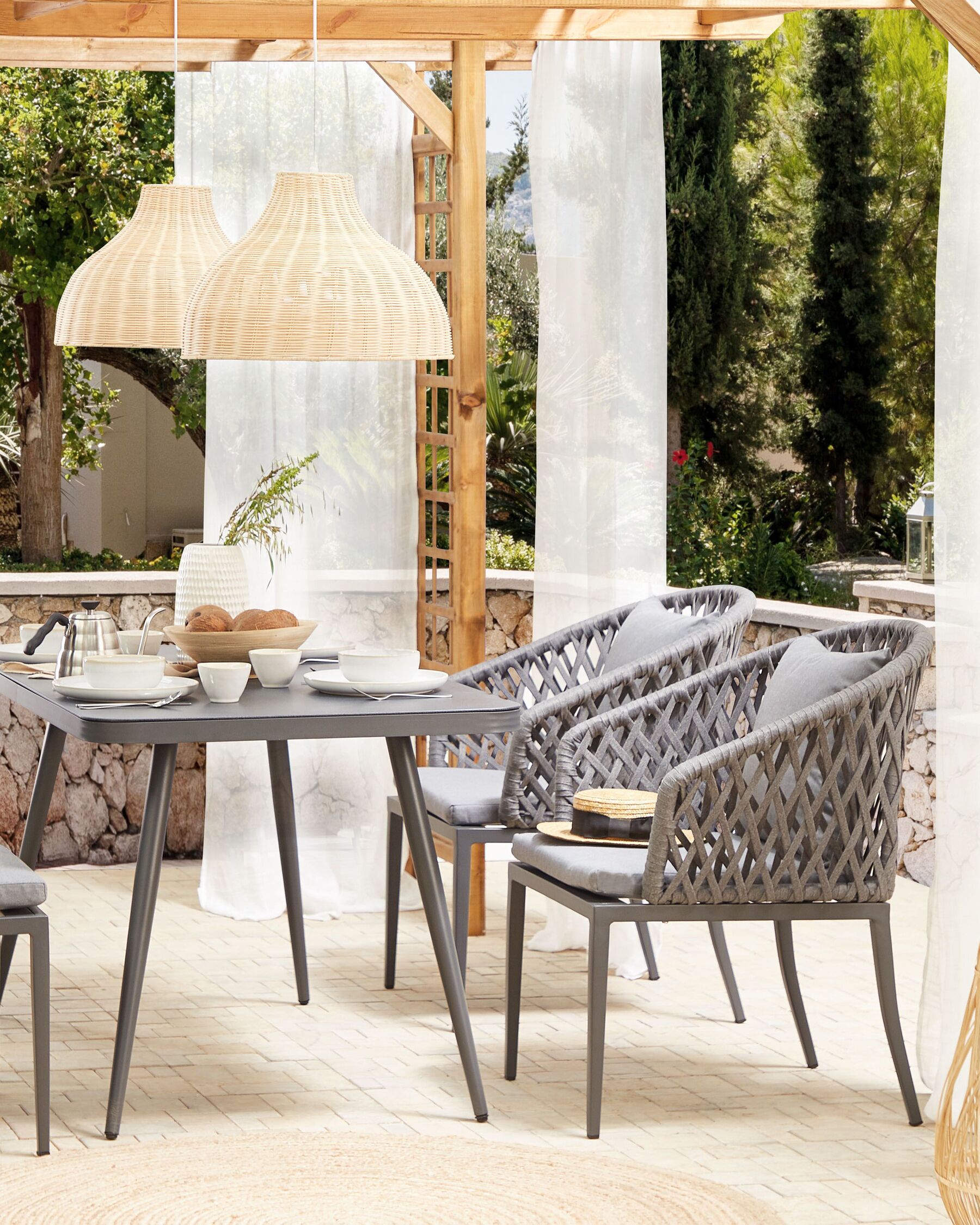 Set of 2 Garden Chairs with Cushions LIPARI Metal Grey