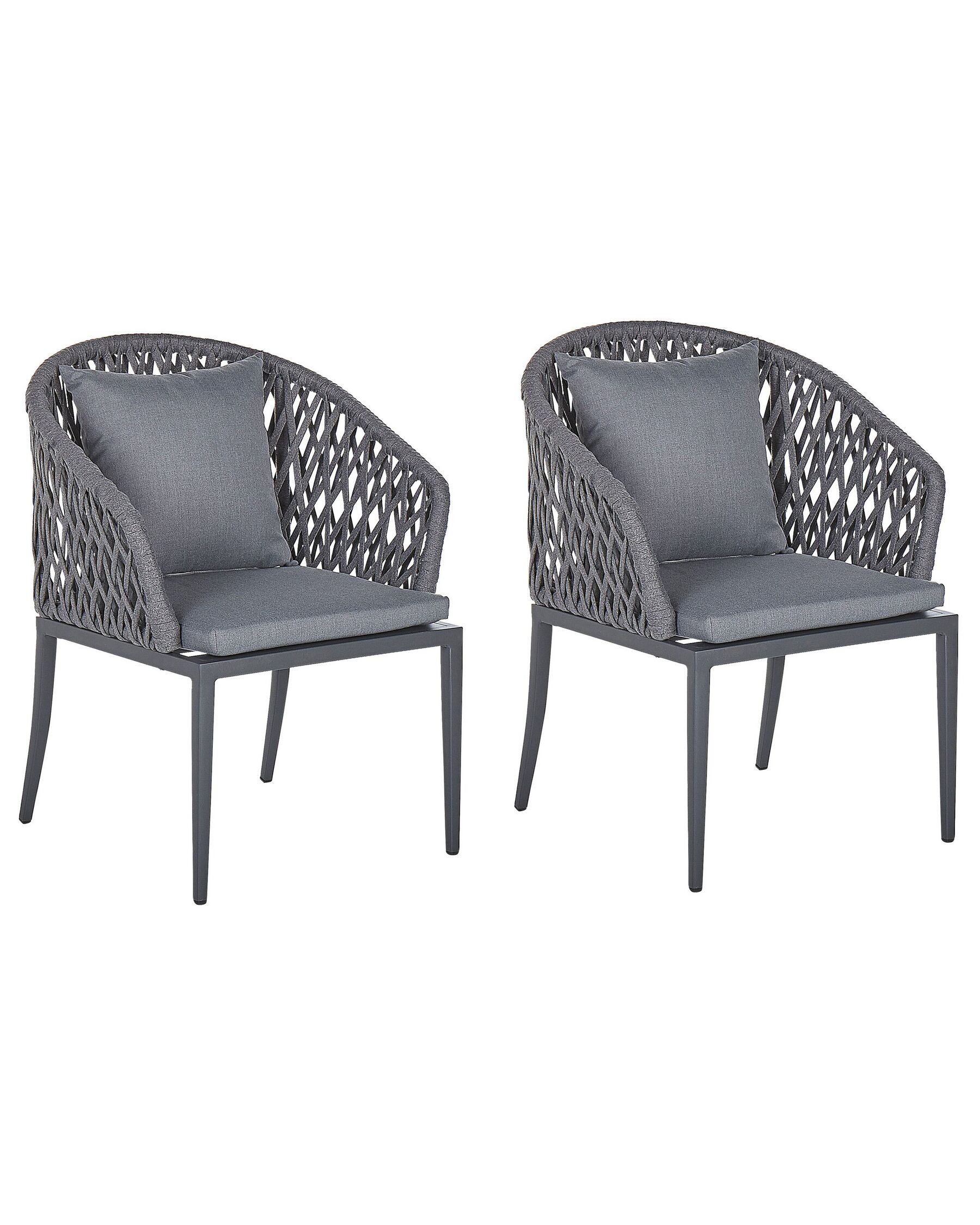 Set of 2 Garden Chairs with Cushions LIPARI Metal Grey