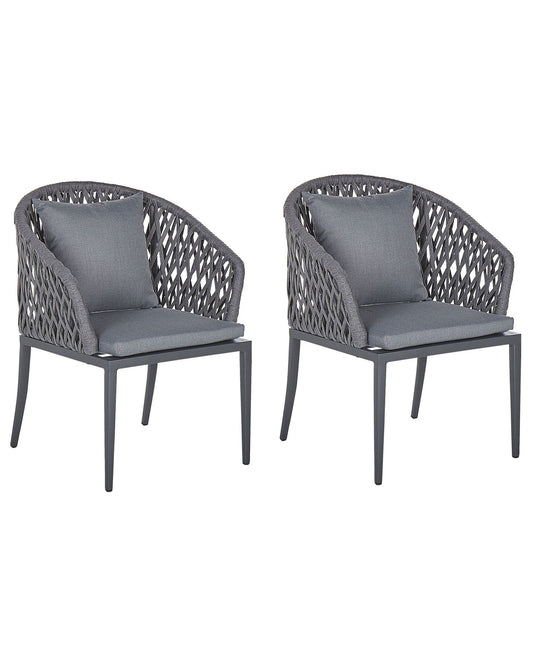 Set of 2 Garden Chairs with Cushions LIPARI Metal Grey
