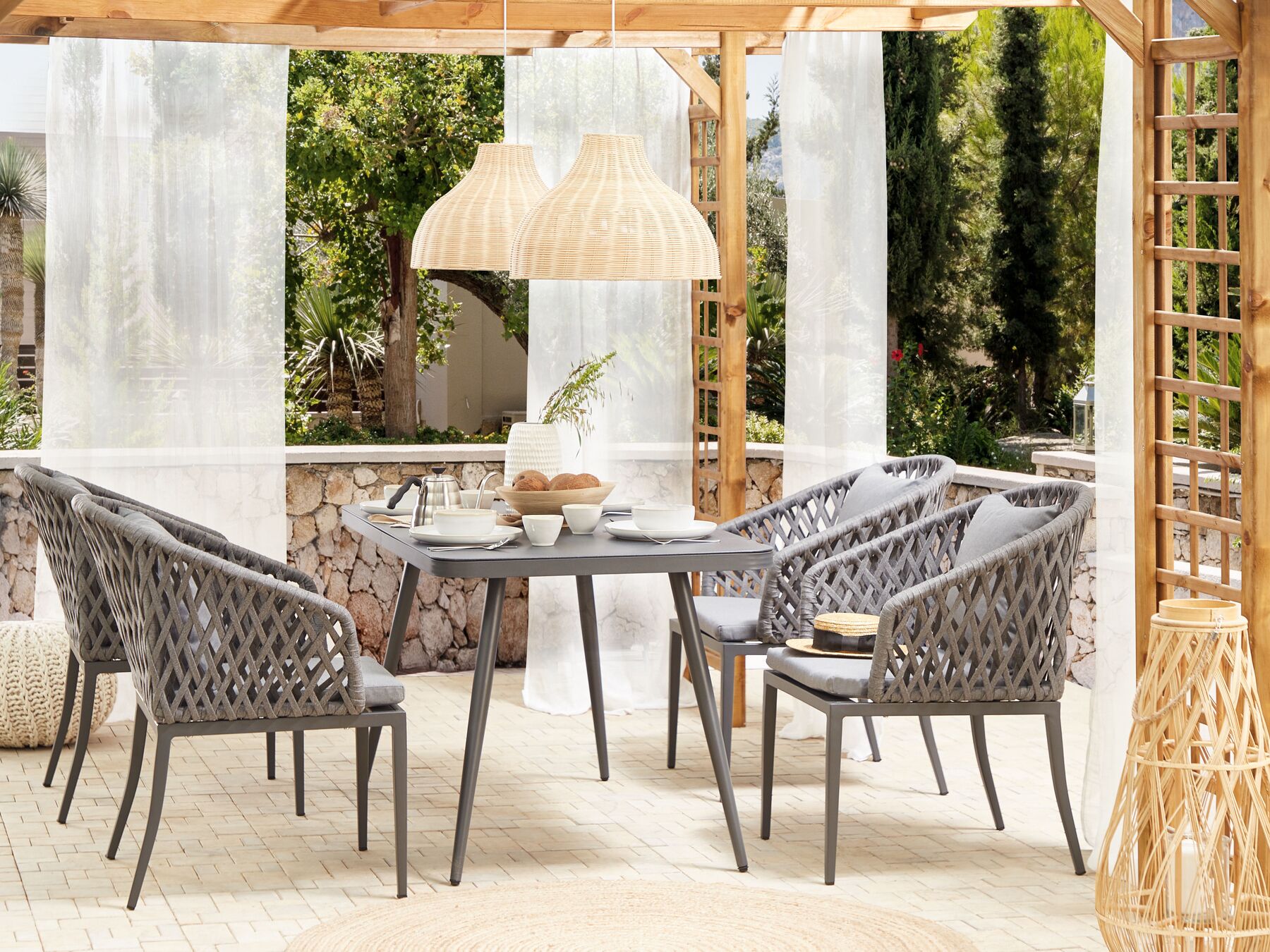 Garden Dining Set 4 Seater LIPARI with Cushions Metal Grey