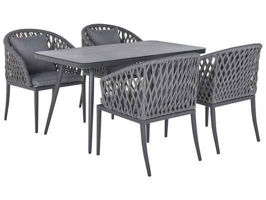 Garden Dining Set 4 Seater LIPARI with Cushions Metal Grey