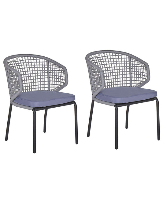 Set of 2 Garden Chairs with Cushions PALMI Metal Grey