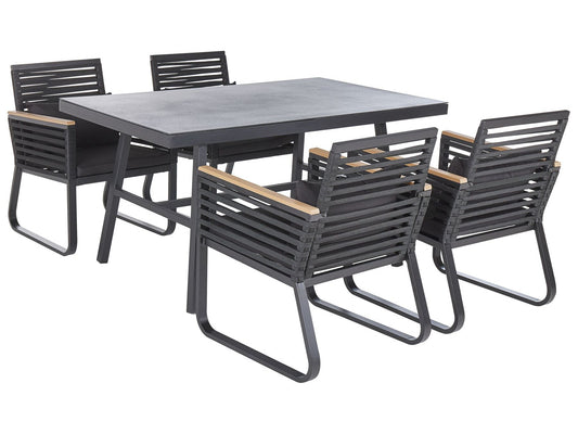 Garden Dining Set 4 Seater CANETTO with Cushions Metal Black
