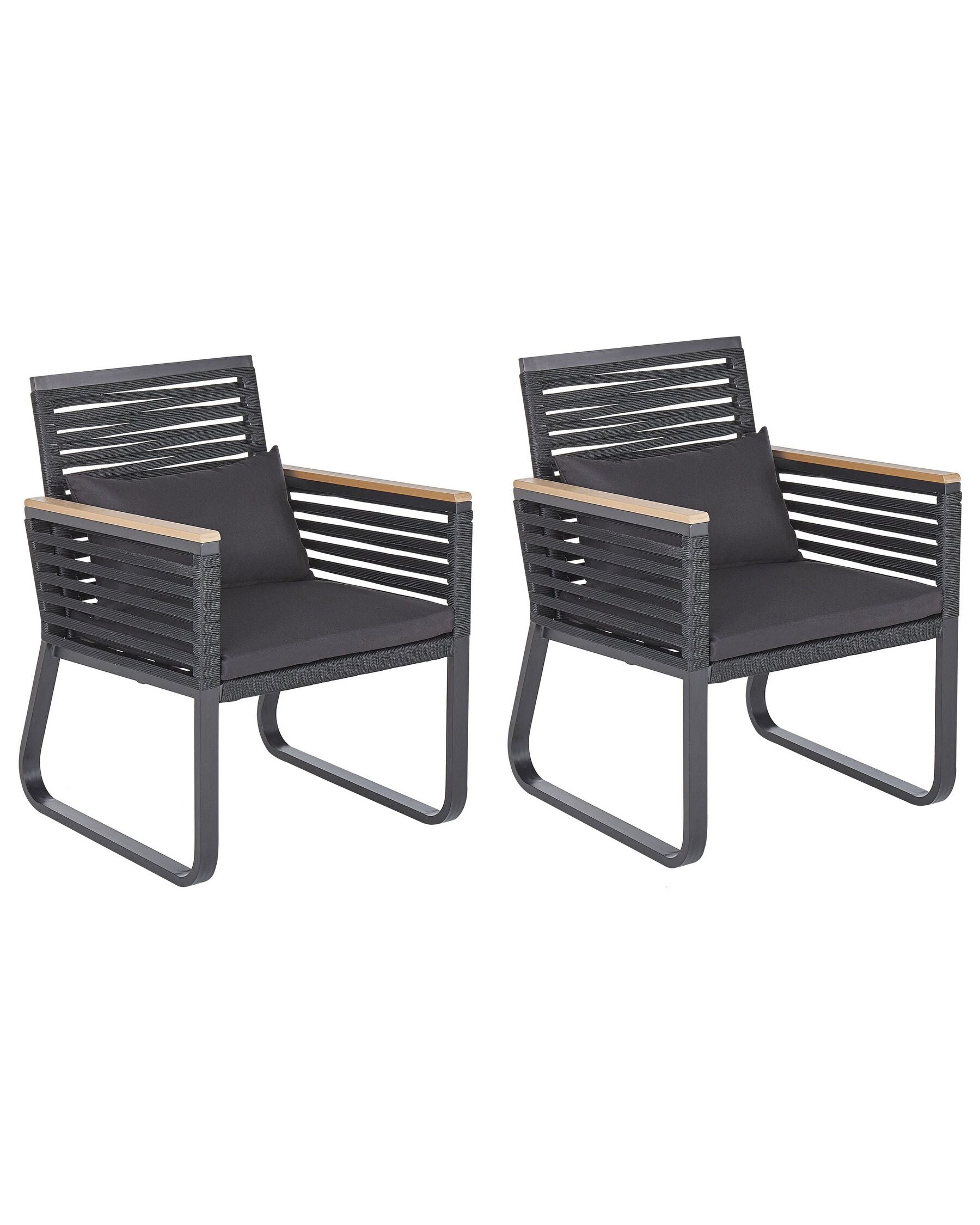 Set of 2 Garden Chairs with Cushions CANETTO Metal Black