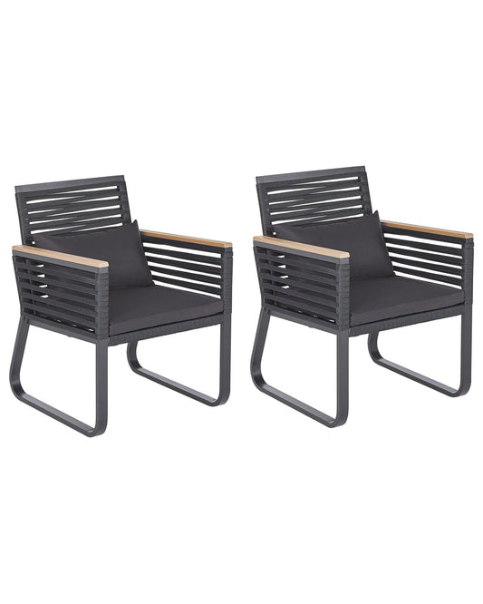 Set of 2 Garden Chairs with Cushions CANETTO Metal Black