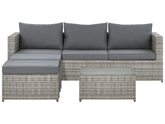 Garden Corner Sofa with Table 5 Seater Left Hand Modular Rattan Light Grey