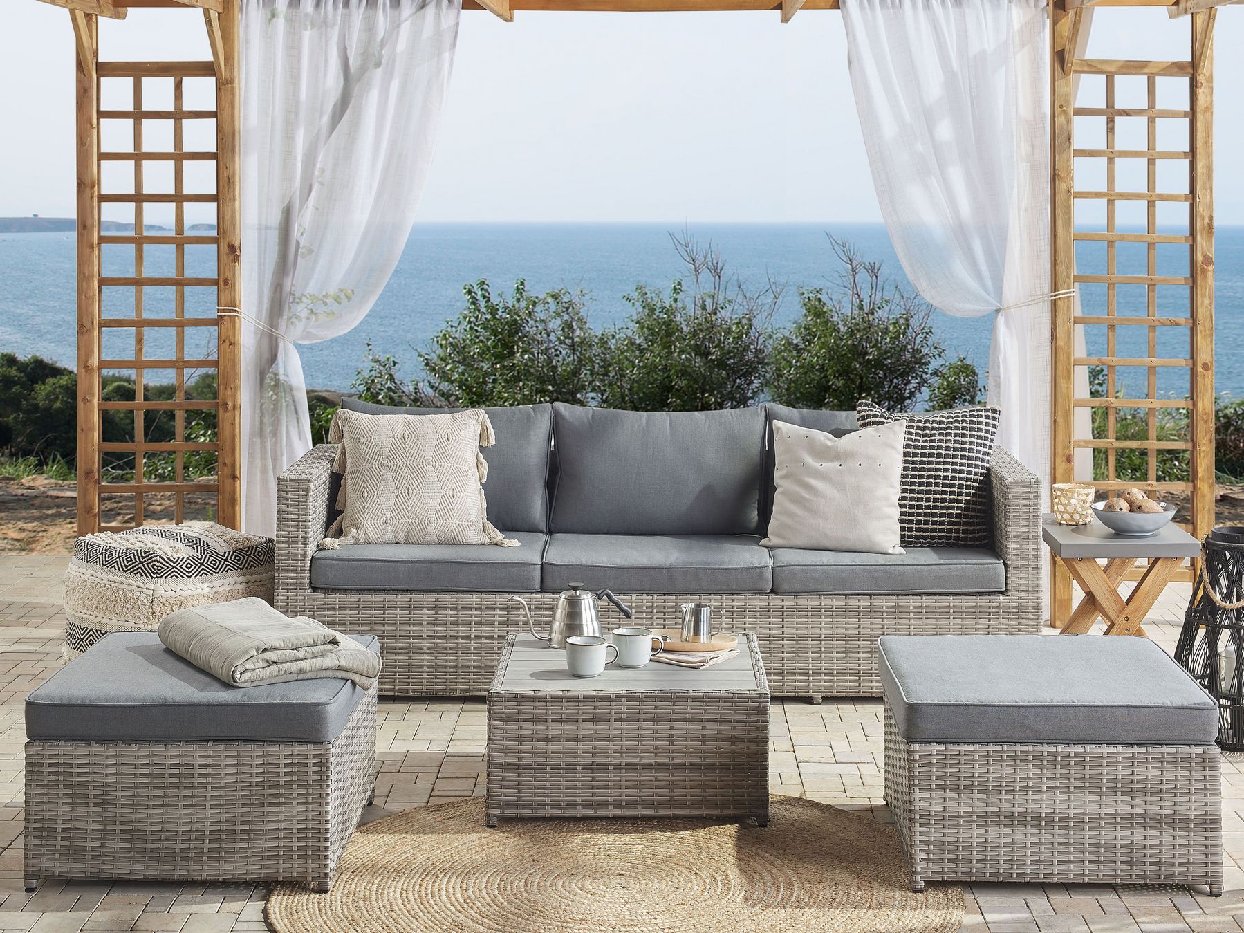 Garden Corner Sofa with Table 5 Seater Left Hand Modular Rattan Light Grey