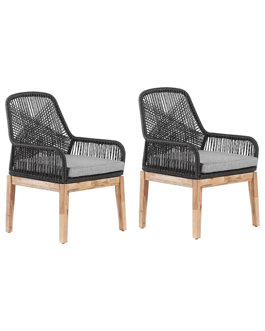 Set of 2 Garden Chairs with Cushions OLBIA Synthetic Material Black