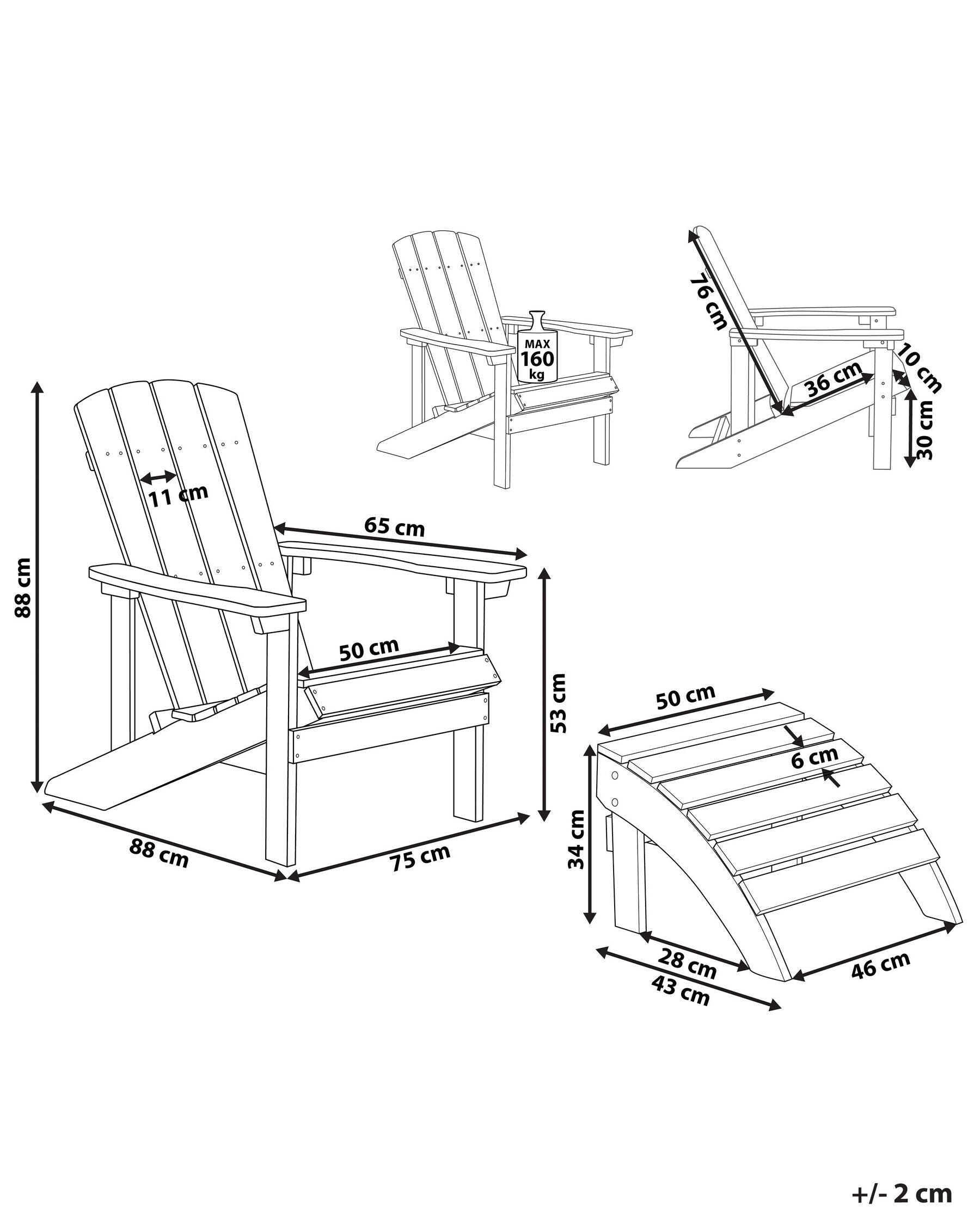 Garden Chair ADIRONDACK with Footstool Brown