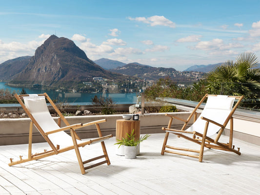 Set of 2 Folding Deck Chairs ATRANI Bamboo Wood Light Beige