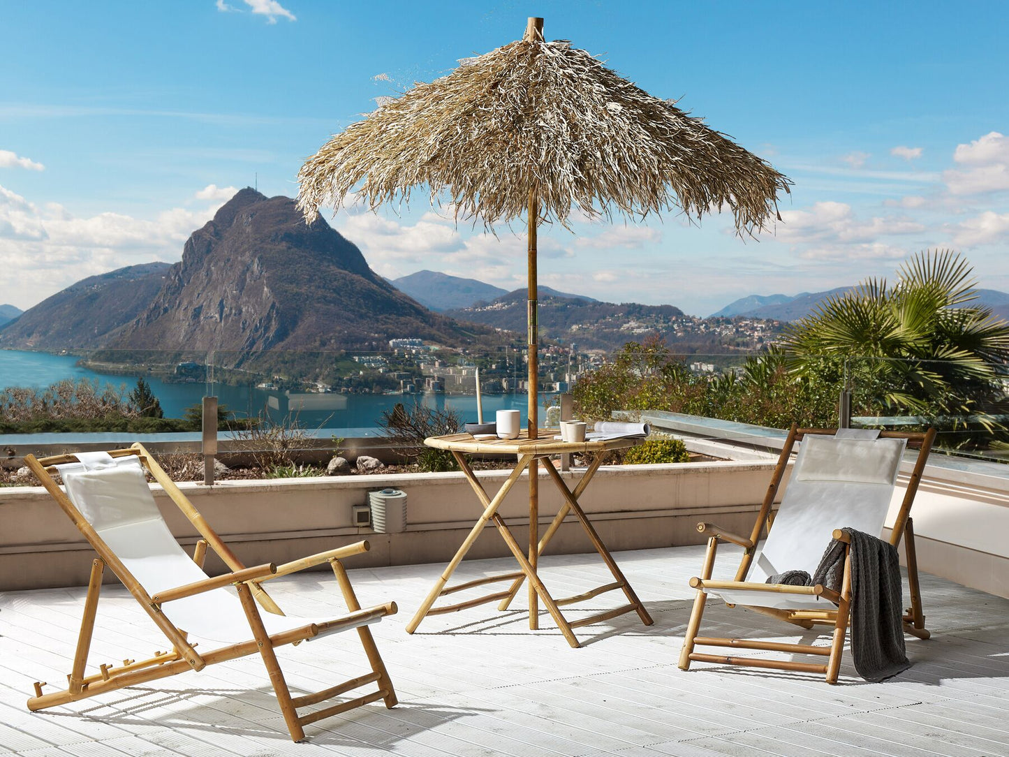 Set of 2 Folding Deck Chairs ATRANI Bamboo Wood Light Beige
