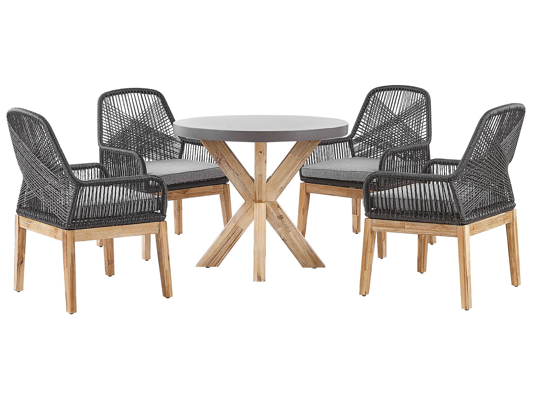 Garden Dining Set 4 Seater OLBIA with Cushions Concrete Black