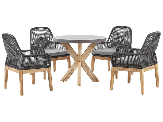 Garden Dining Set 4 Seater OLBIA with Cushions Concrete Black