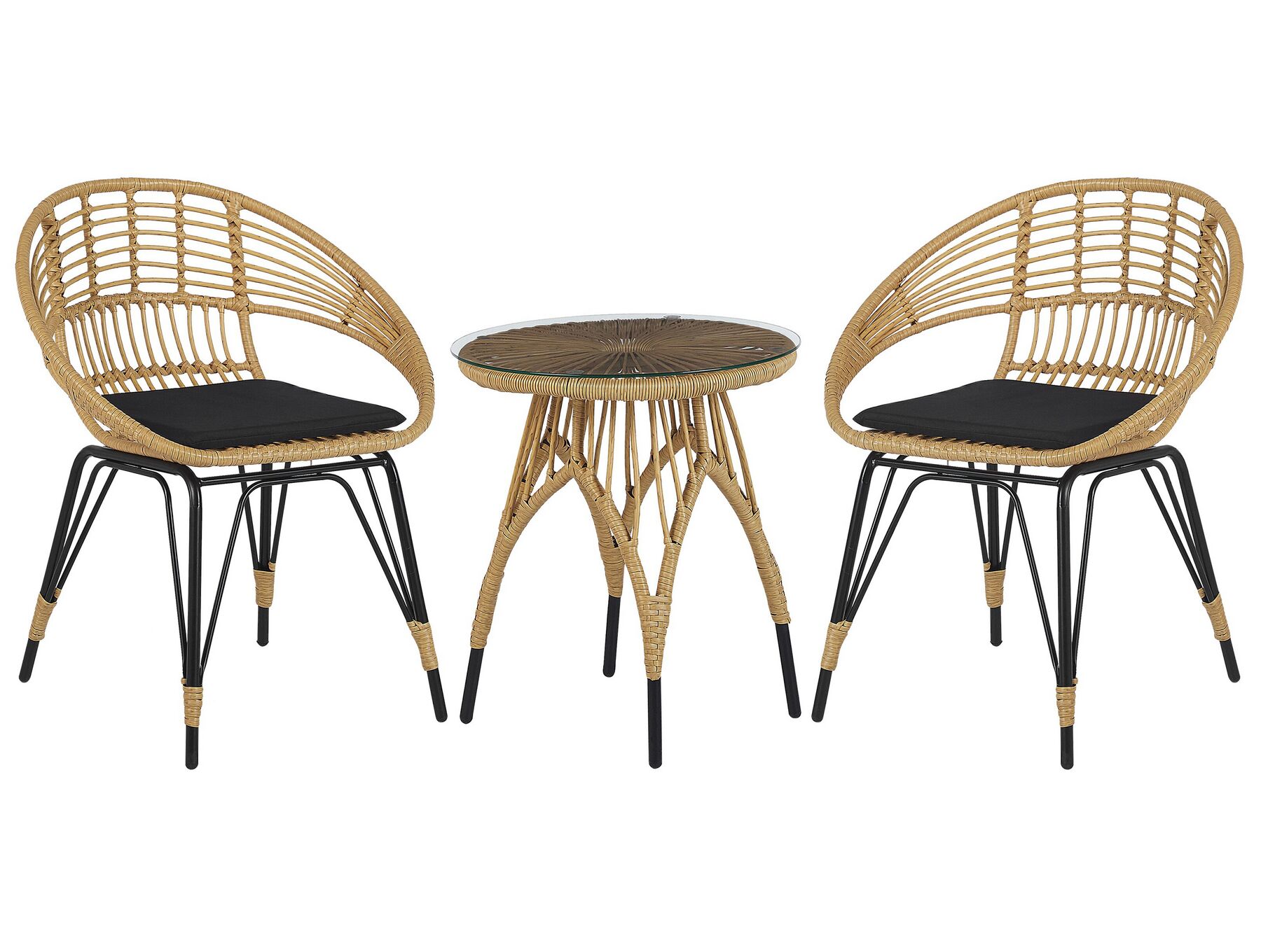Bistro Set with Cushions PELLARO PE Rattan Black