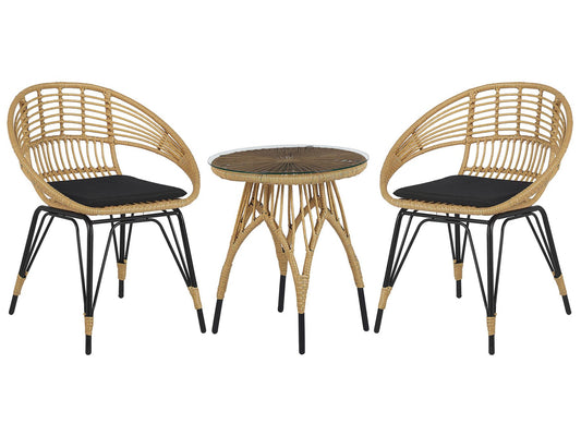 Bistro Set with Cushions PELLARO PE Rattan Black