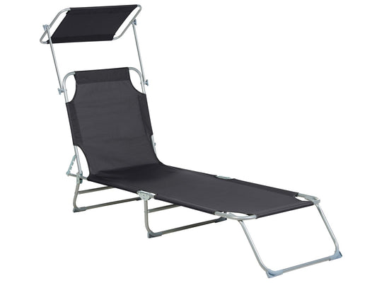 Steel Reclining Sun Lounger with Canopy Black FOLIGNO