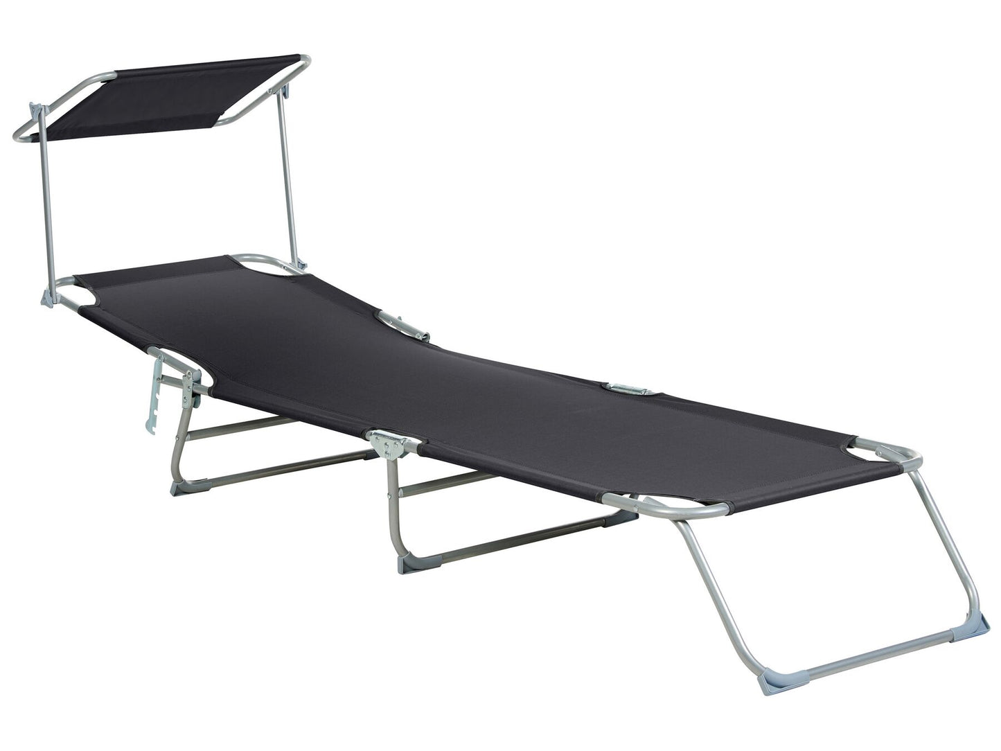 Steel Reclining Sun Lounger with Canopy Black FOLIGNO