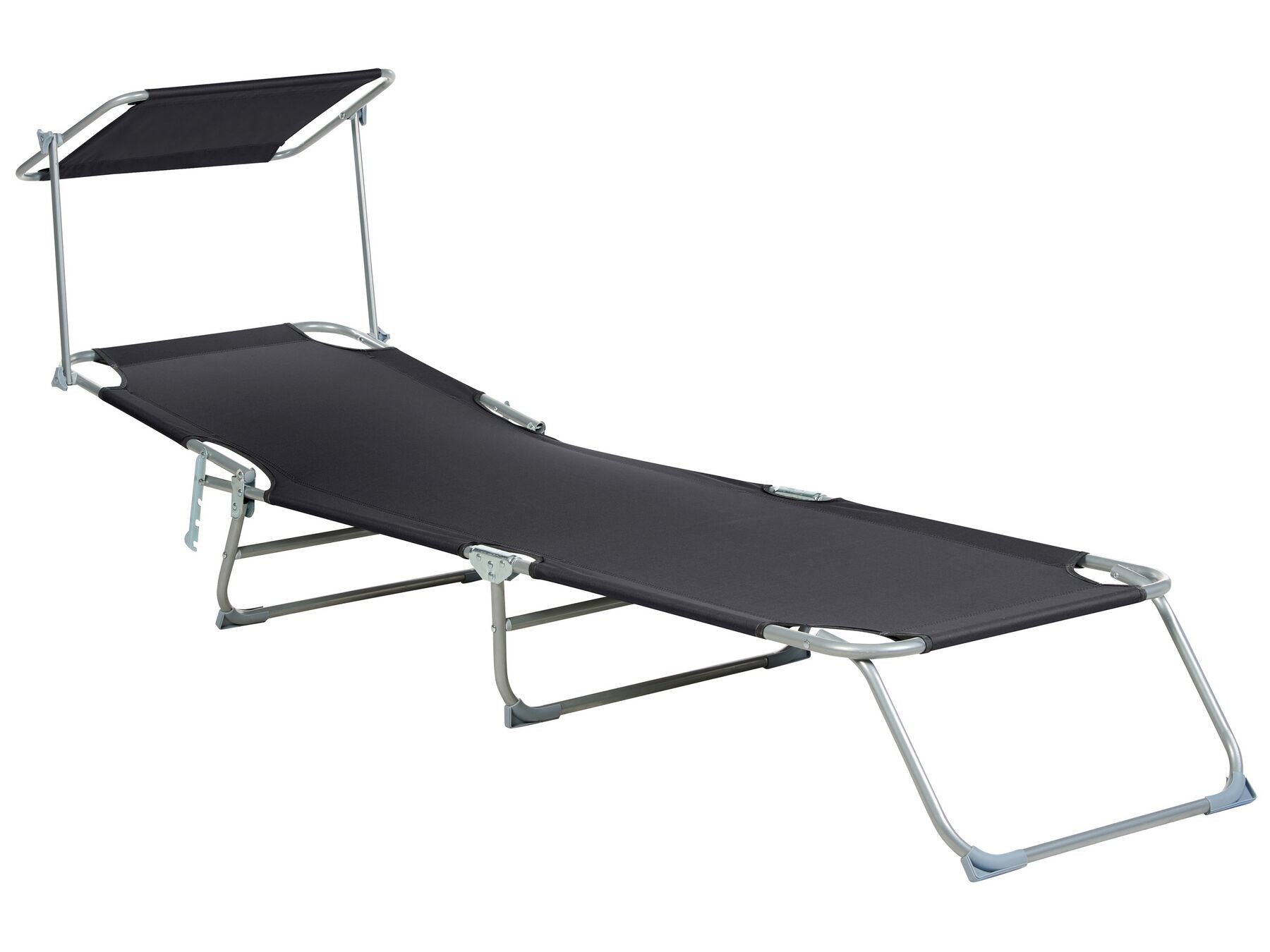 Steel Reclining Sun Lounger with Canopy Black FOLIGNO