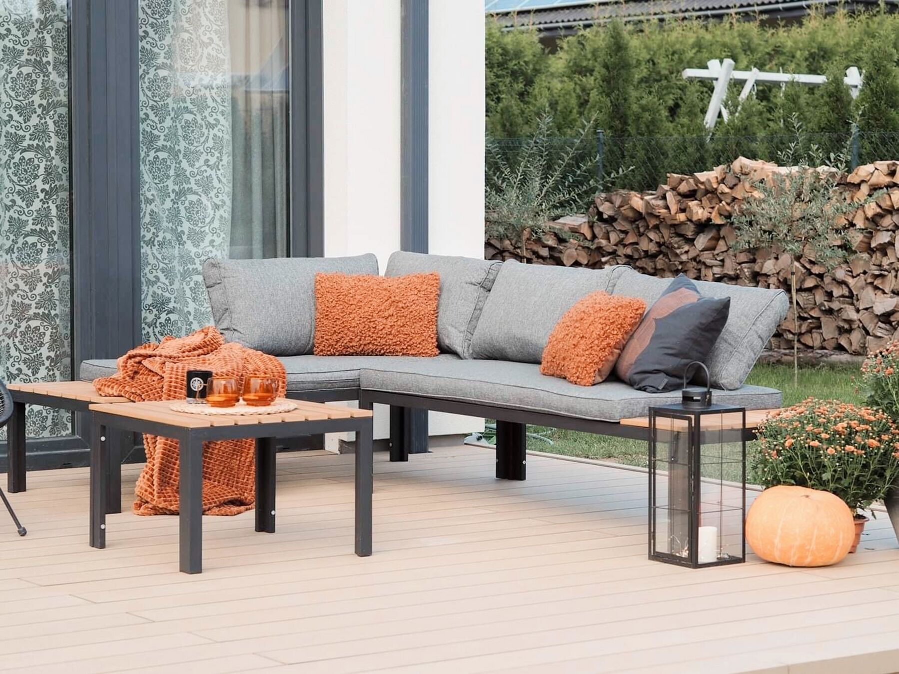 Garden Corner Sofa with Table 4 Seater PIENZA Right Hand Modular Grey