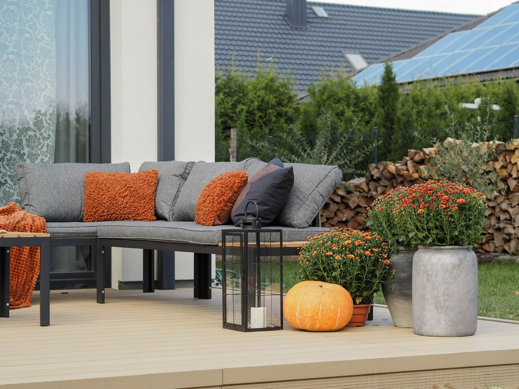 Garden Corner Sofa with Table 4 Seater PIENZA Right Hand Modular Grey