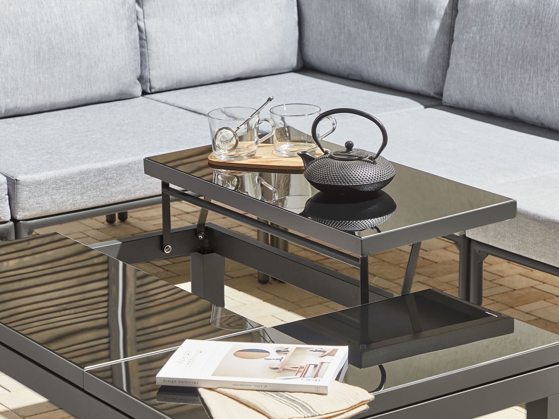Garden Corner Sofa with Table 6 Seater FORANO Metal Grey
