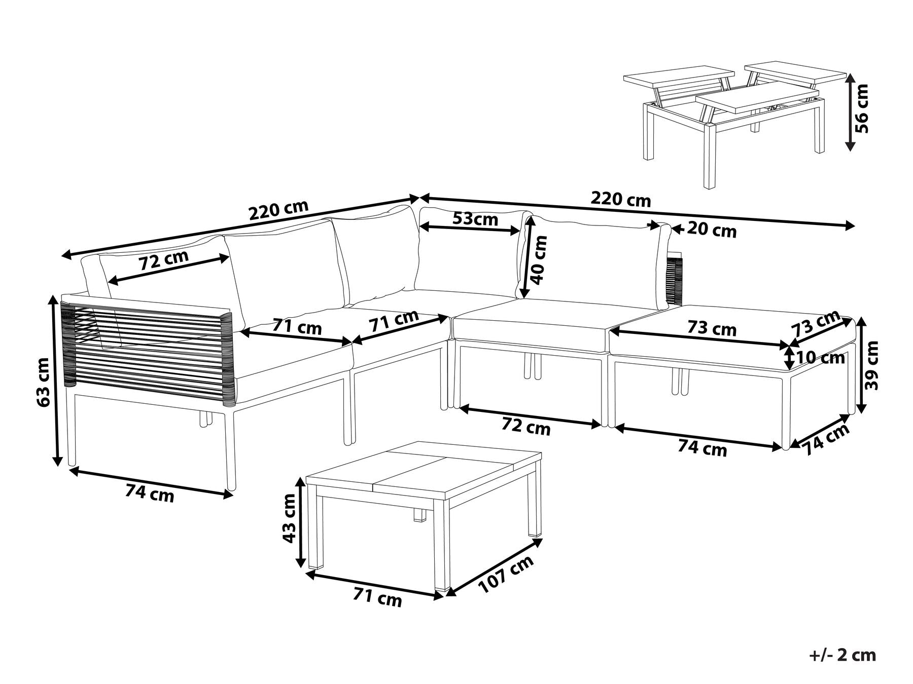 Garden Corner Sofa with Table 6 Seater FORANO Metal Grey
