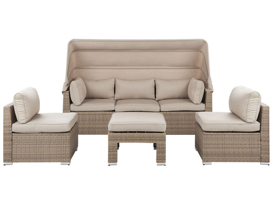 Garden Lounge Set with Table 5 Seater COCCOLIA Modular PE Rattan Beige