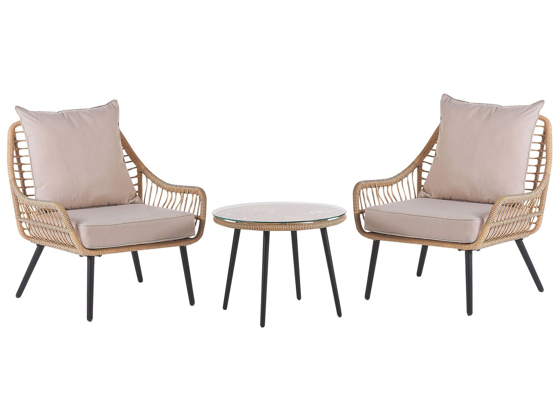Bistro Set with Cushions LAURETO PE Rattan Natural