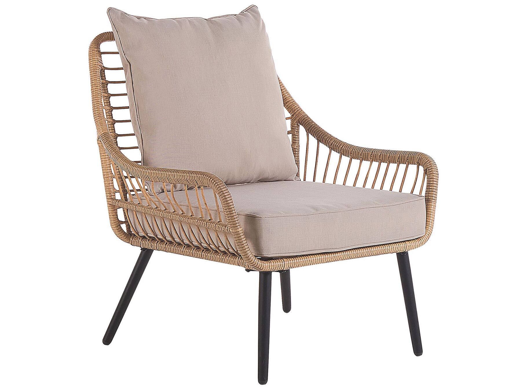 Bistro Set with Cushions LAURETO PE Rattan Natural