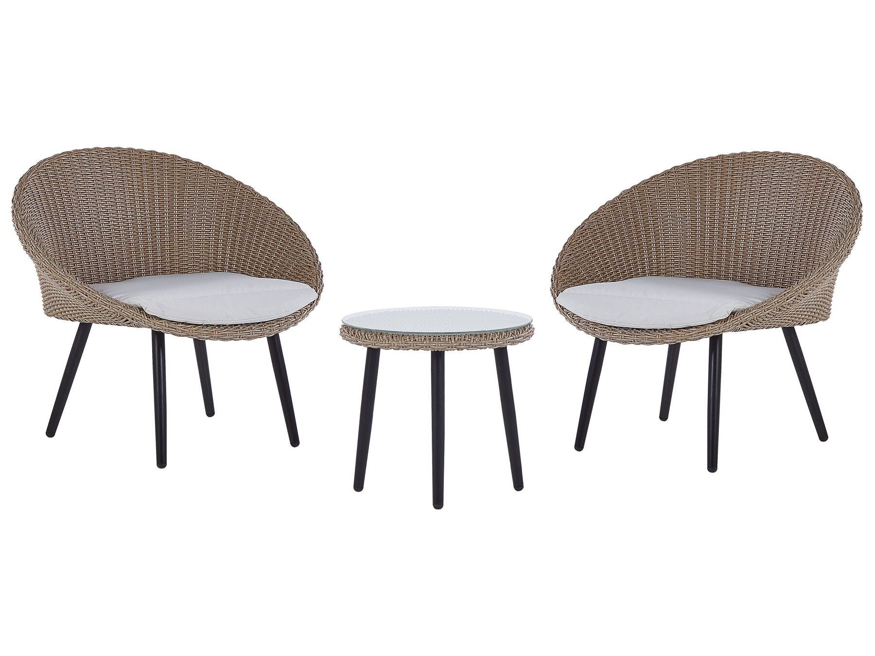 Bistro Set with Cushions ORTIGIA PE Rattan Light Beige Beige