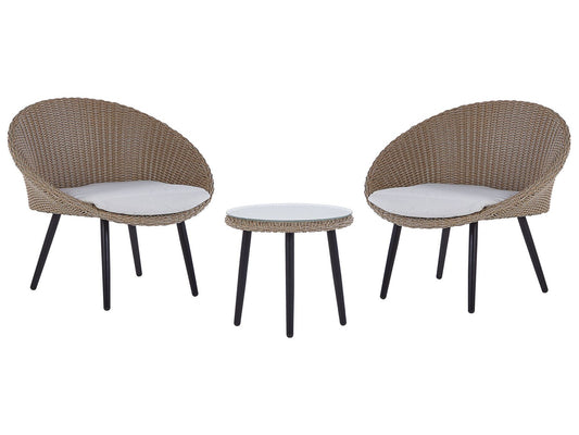 Bistro Set with Cushions ORTIGIA PE Rattan Light Beige Beige