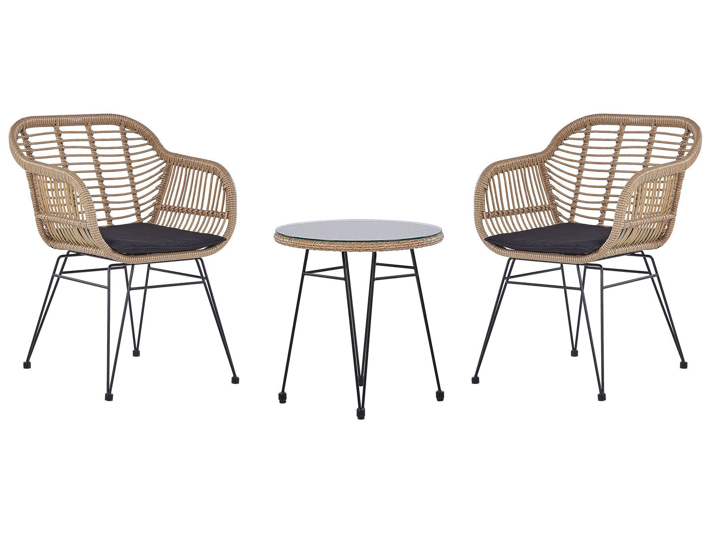 Bistro Set with Cushions TROPEA II PE Rattan Natural