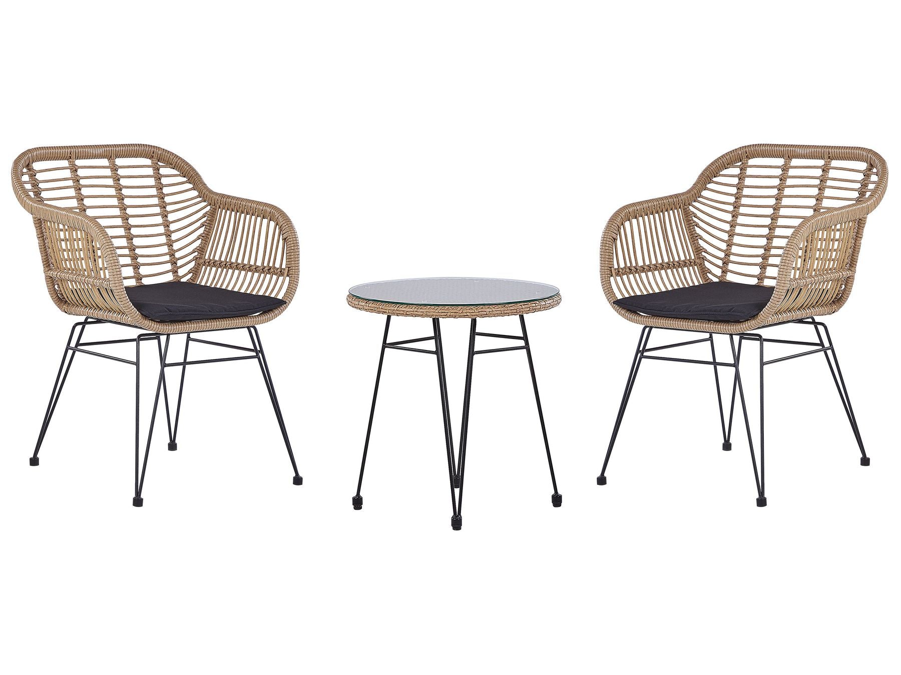 Bistro Set with Cushions TROPEA II PE Rattan Natural