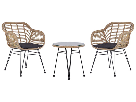 Bistro Set with Cushions TROPEA II PE Rattan Natural