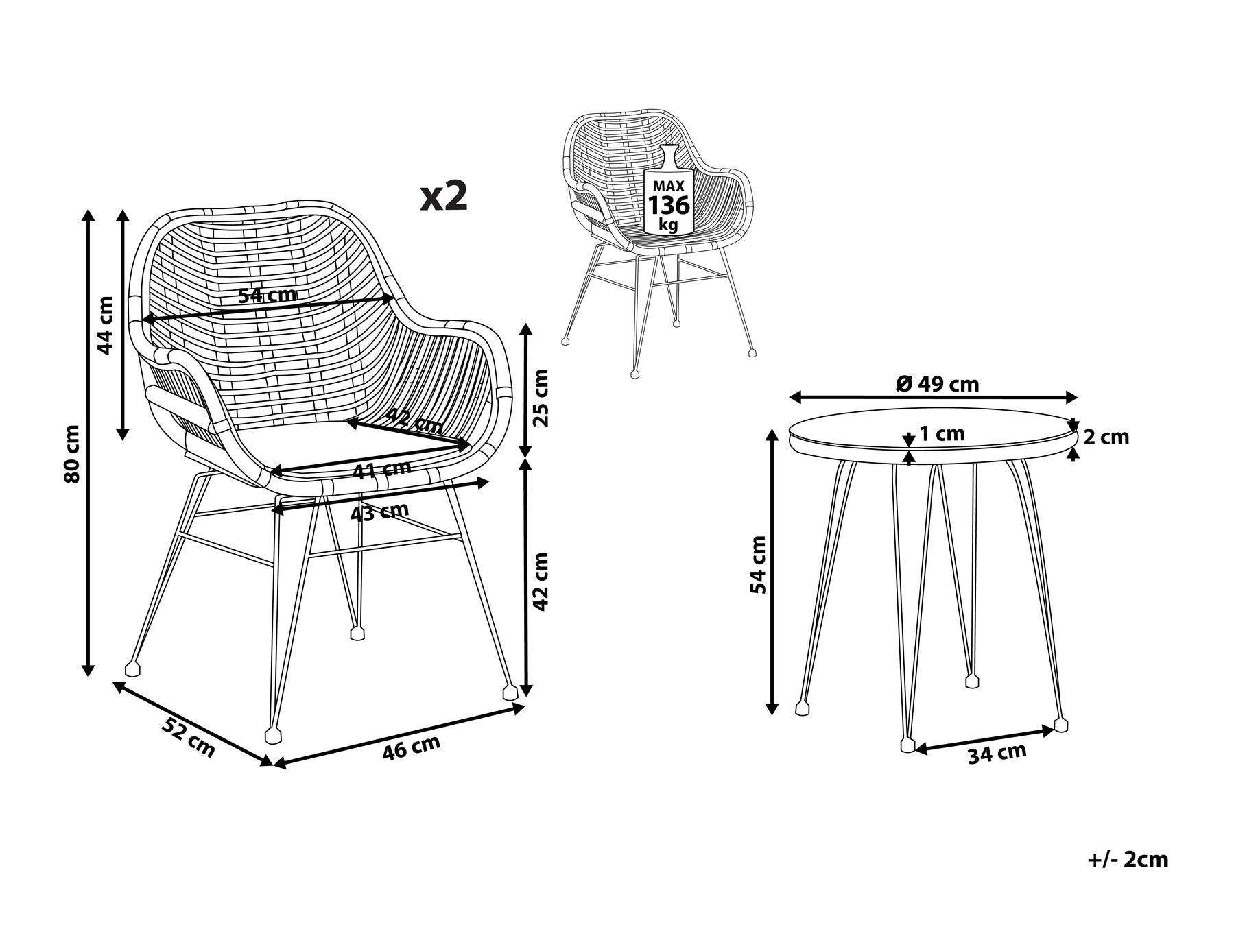 Bistro Set with Cushions TROPEA II PE Rattan Natural