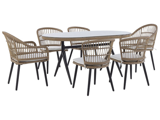 Garden Dining Set 6 Seater ALIANO II with Cushions PE Rattan Beige
