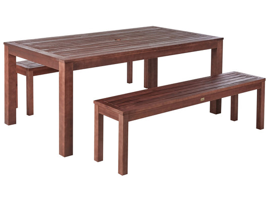 Garden Dining Set with Benches 6 Seater TUSCANIA Eucalyptus Wood Dark Brown