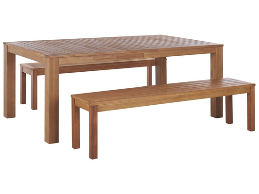 Garden Dining Set with Benches 6 Seater MONSANO Eucalyptus Wood Brown