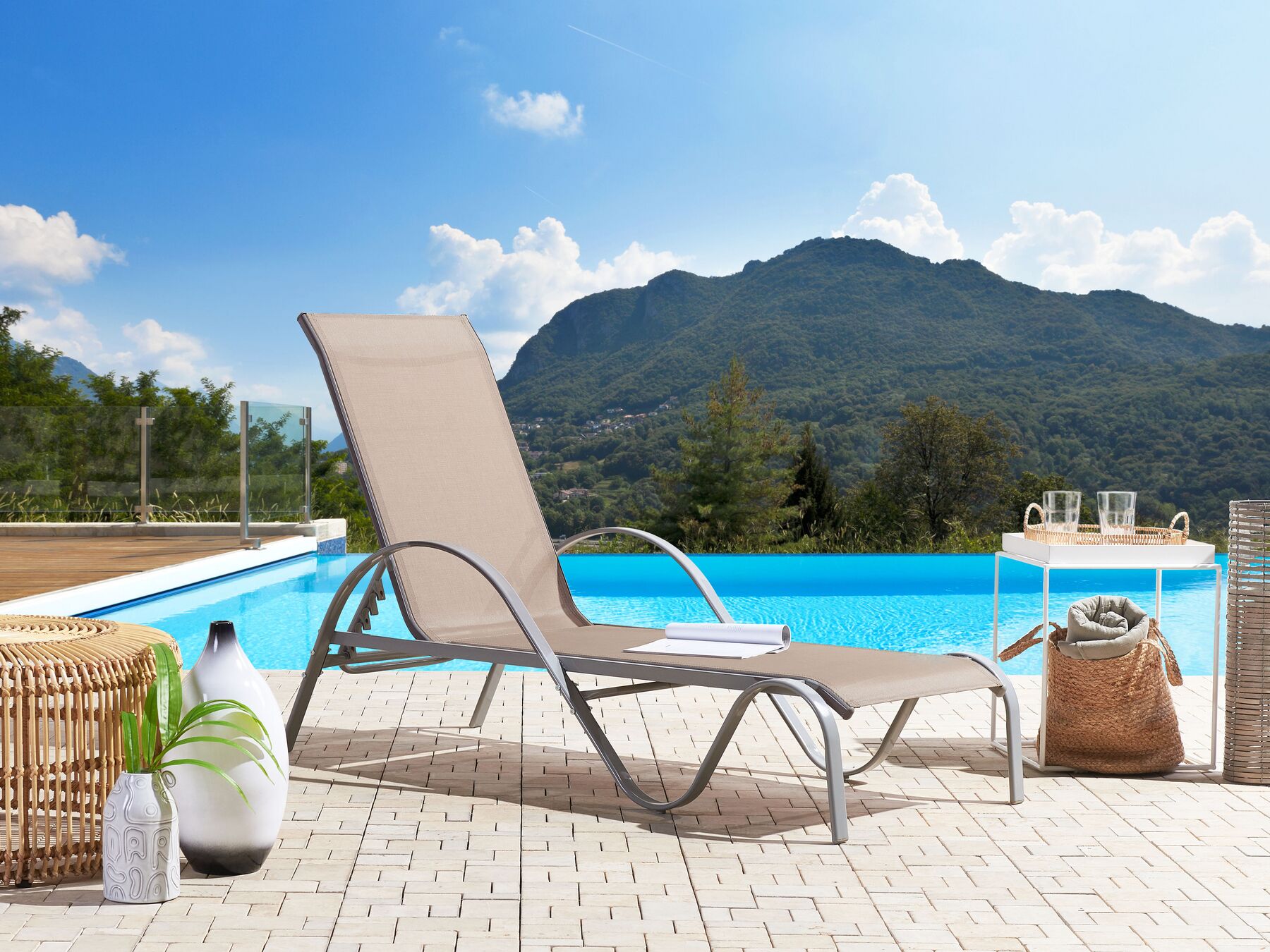 Steel Reclining Sun Lounger Light Brown PROCIDA